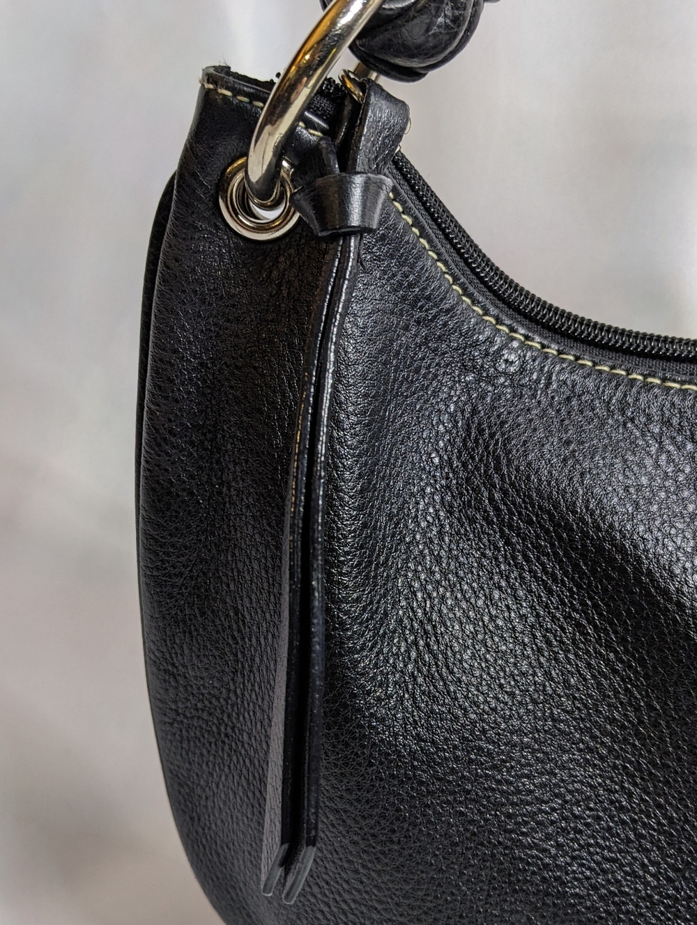Lauren Ralph Lauren Black Leather Shoulder Bag With Chunky Braided Strap, EUC - Picture 3 of 11
